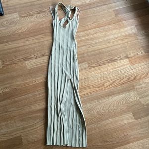 Beige sundress with slit and open back